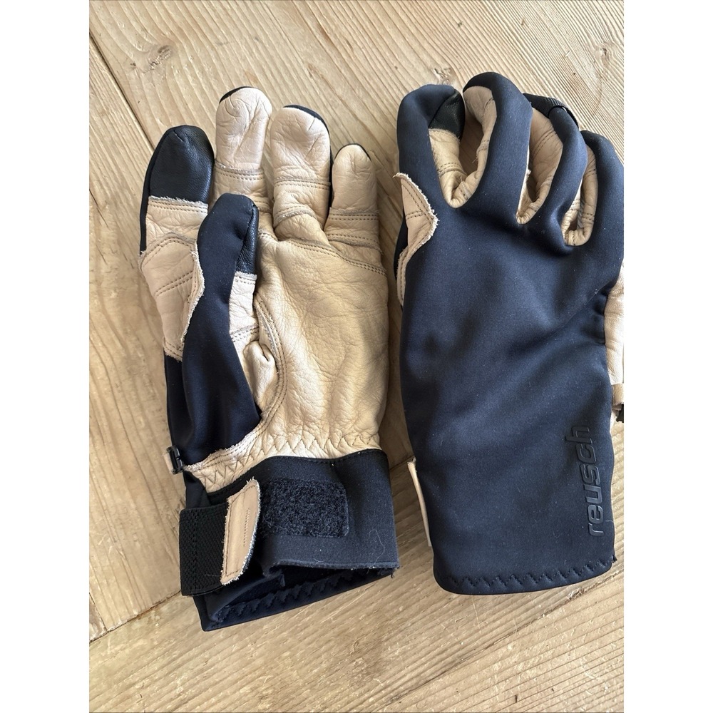 Reusch Leather Palm Ski Gloves Black Tan Retro Winter Snow Gloves